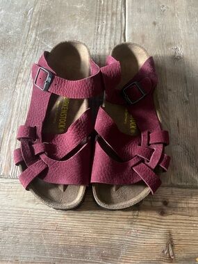 Birkenstock woman’s Maroon Suede Strappy Sandals